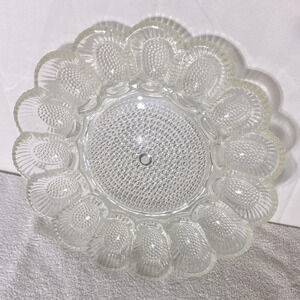 Vintage Indiana Clear Glass Hobnail Deviled Egg Platter Tray Dish